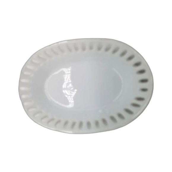 Porcelain Slotted Candy Dish Bowl Classic White Oval Shaped - Picture 6 of 7